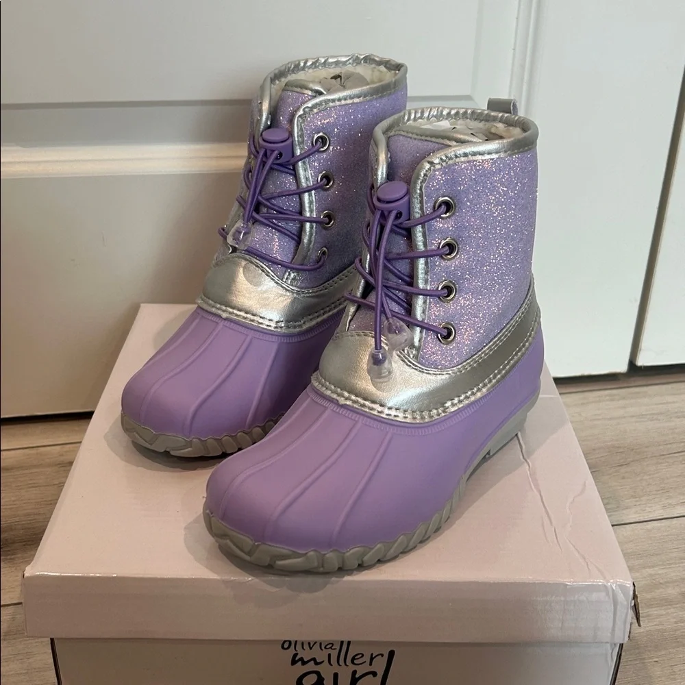 Olivia Miller Girl! Little Girls purple glitter snow rain boots size 13